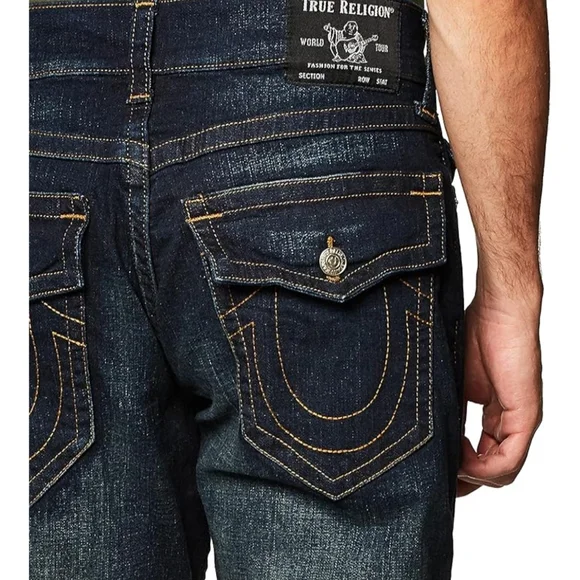 True Religion Ricky Flap Pocket Blue Relaxed Straight Jeans Classic Style Straight